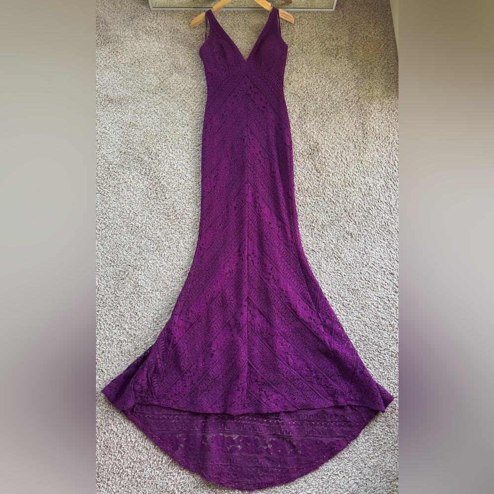 Stunning stretch knit lace Purple Evening Gown for Prom Wedding any event!